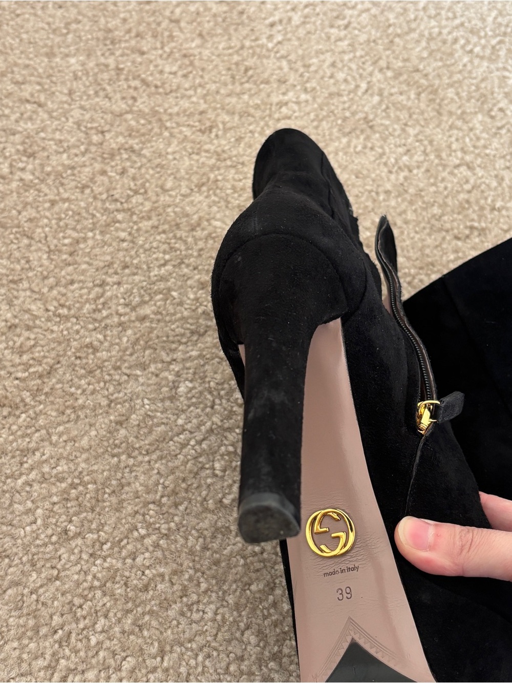 GUCCI Black Suede Platform Ankle Boots G Logo 39 Hidden Platform Stiletto - Picture 11 of 11